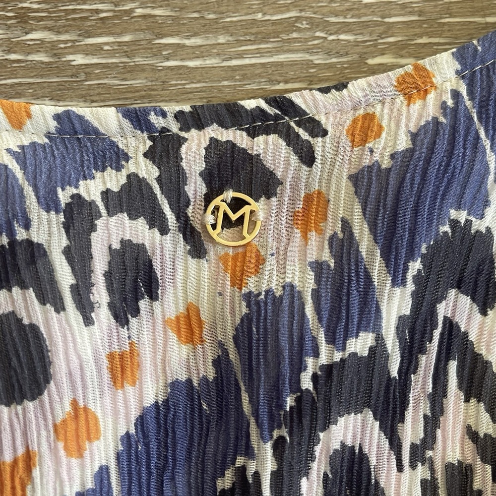 Marie Oliver Flutter Sleeve Blouse Small Zebra Lined Crinkle Fabric V-Neck Ties - Picture 8 of 8